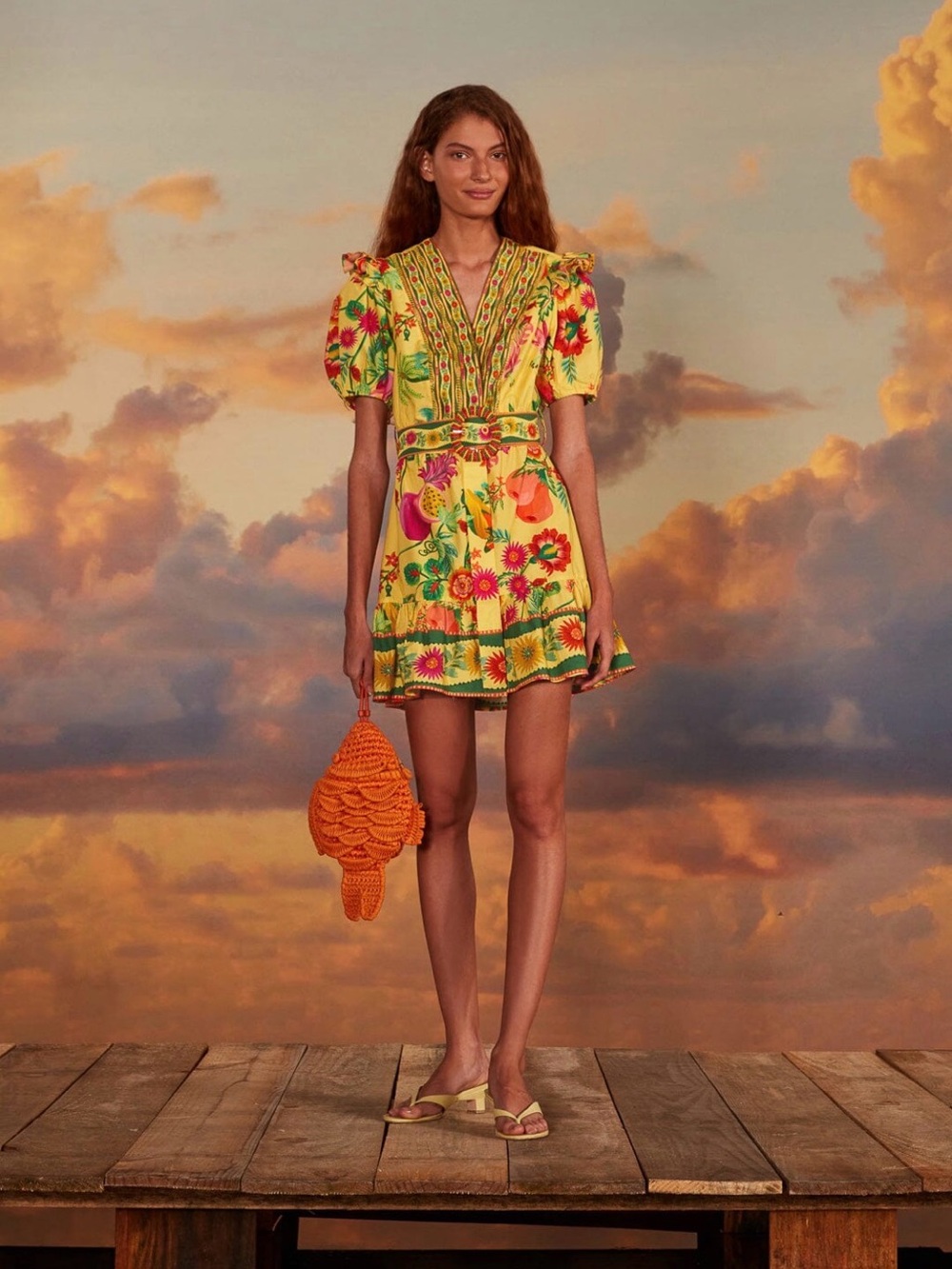 NWT Farm Rio Delicate Fruit Garden Yellow Mini Dress